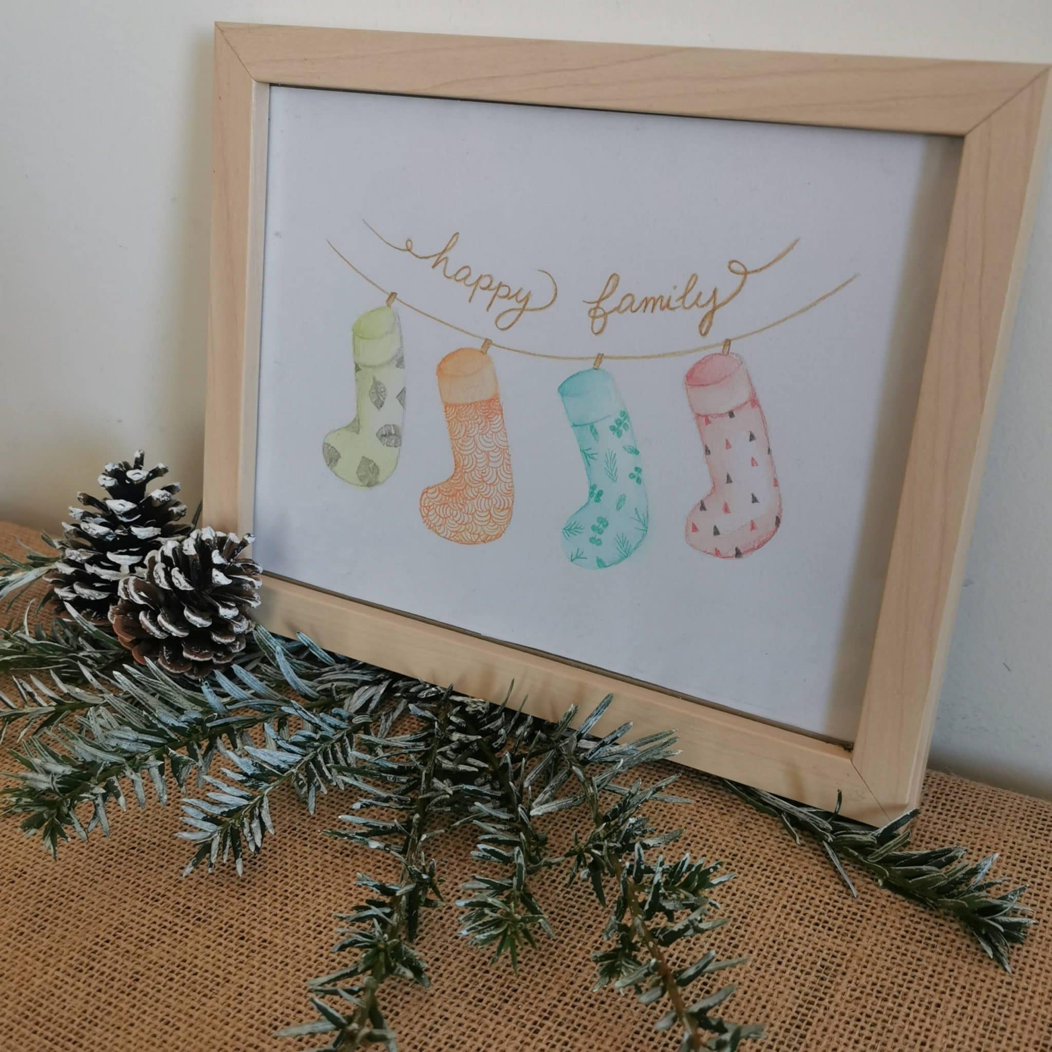 Affiche Noël famille chaussettes