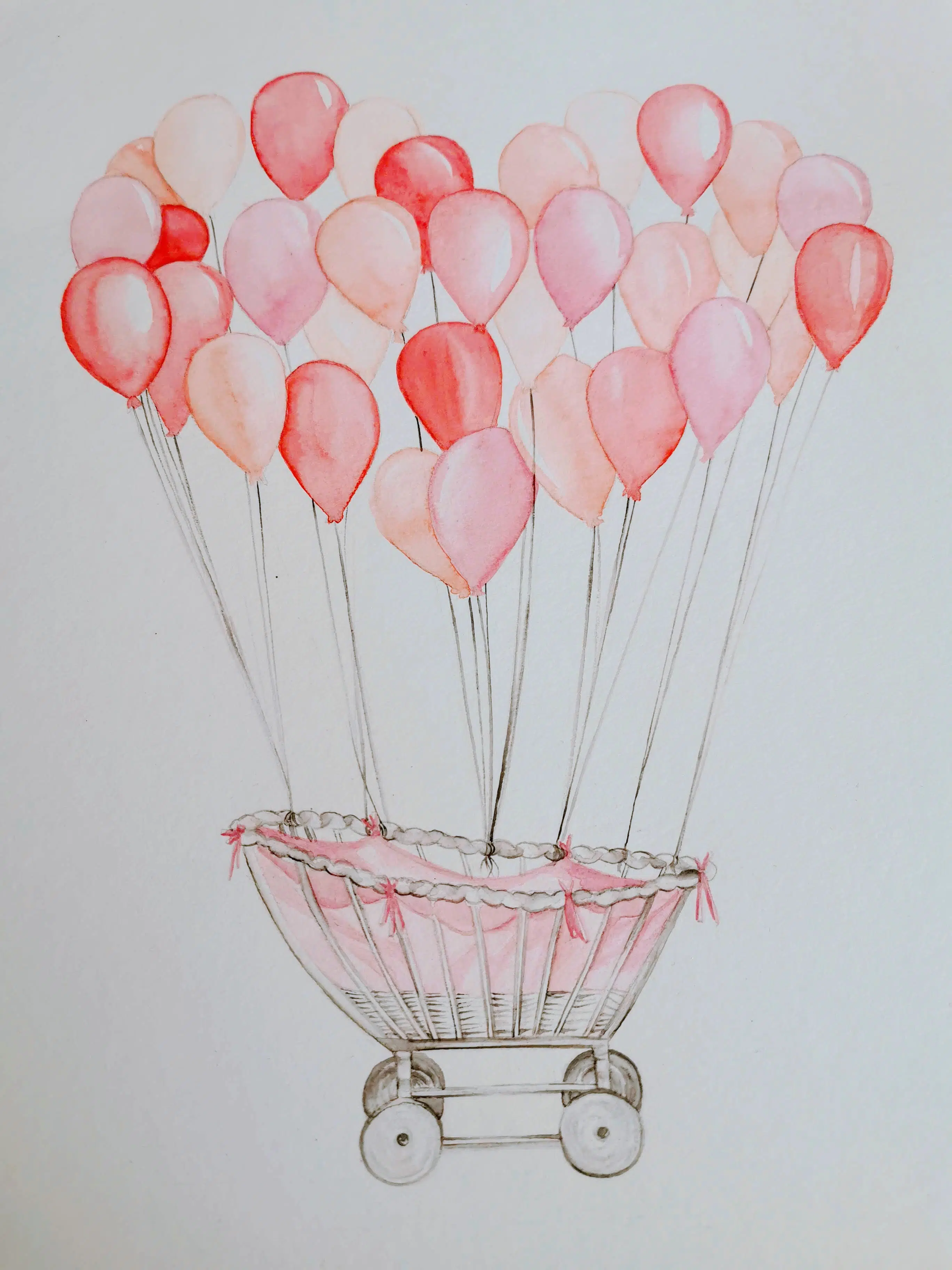 Déco baby shower rose landeau ballons
