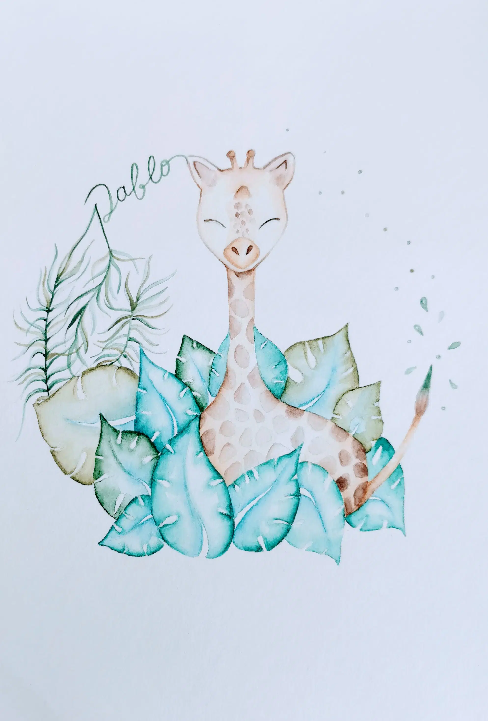 illustration aquarelle girafe tropicale