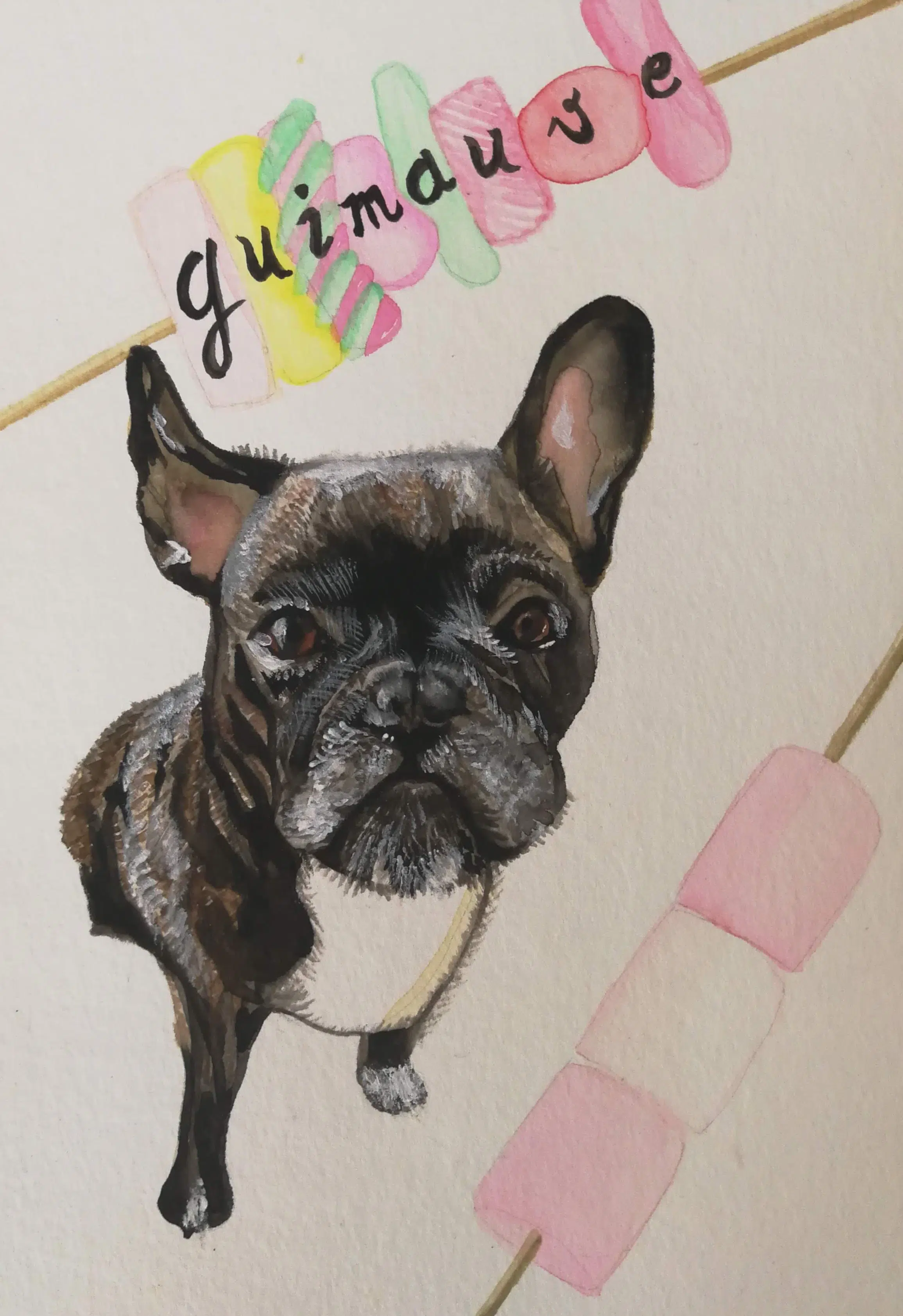 Portrait dessin chien bouledogue prénom