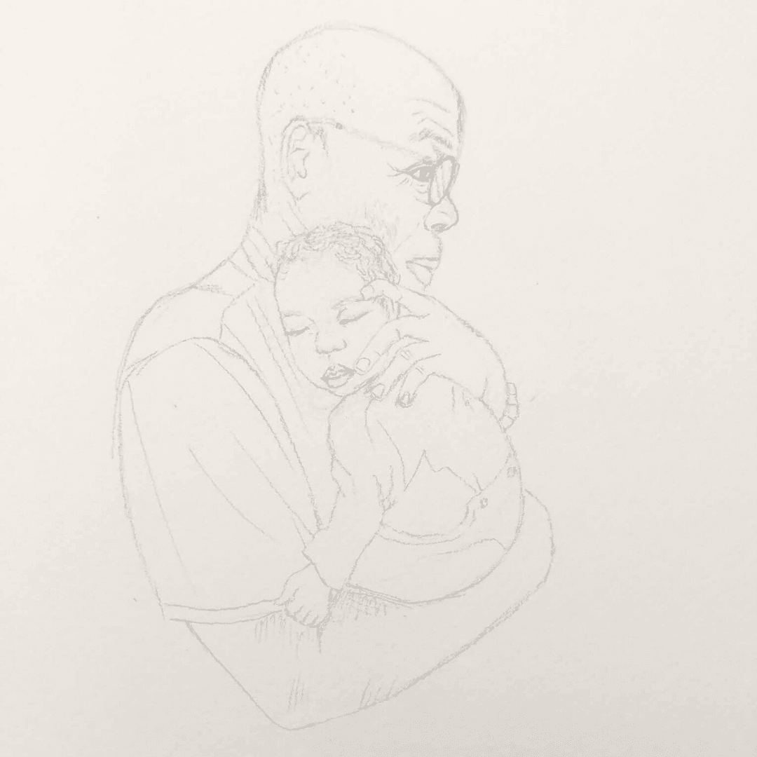 croquis portrait dessin grand père et bébé