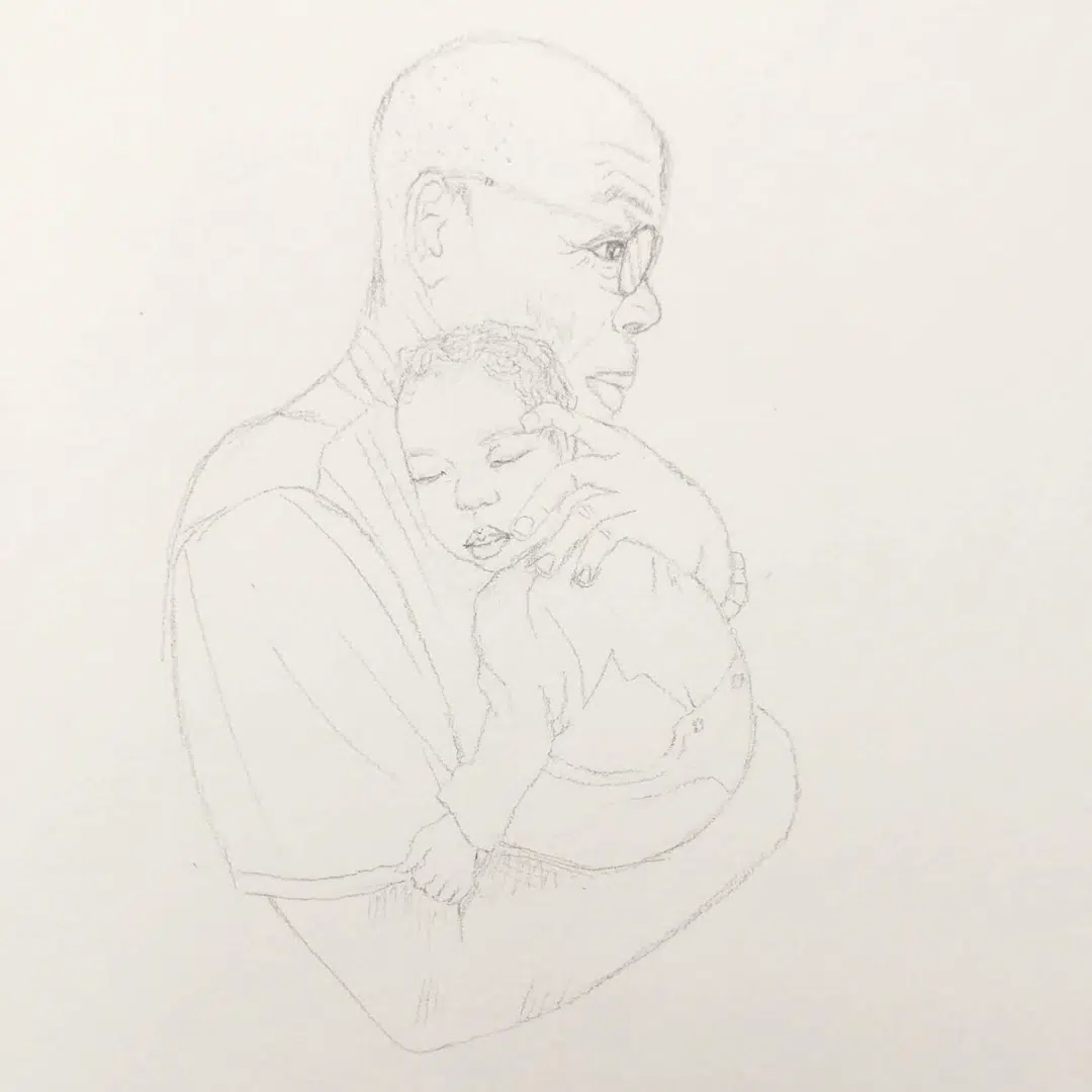 croquis portrait dessin grand père et bébé