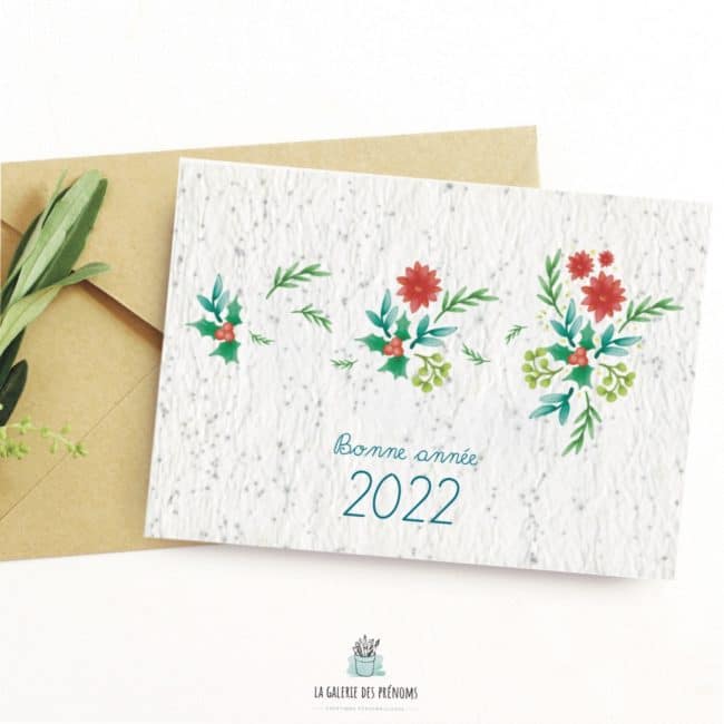 carte de vœux 2022 fleurs et feuilles