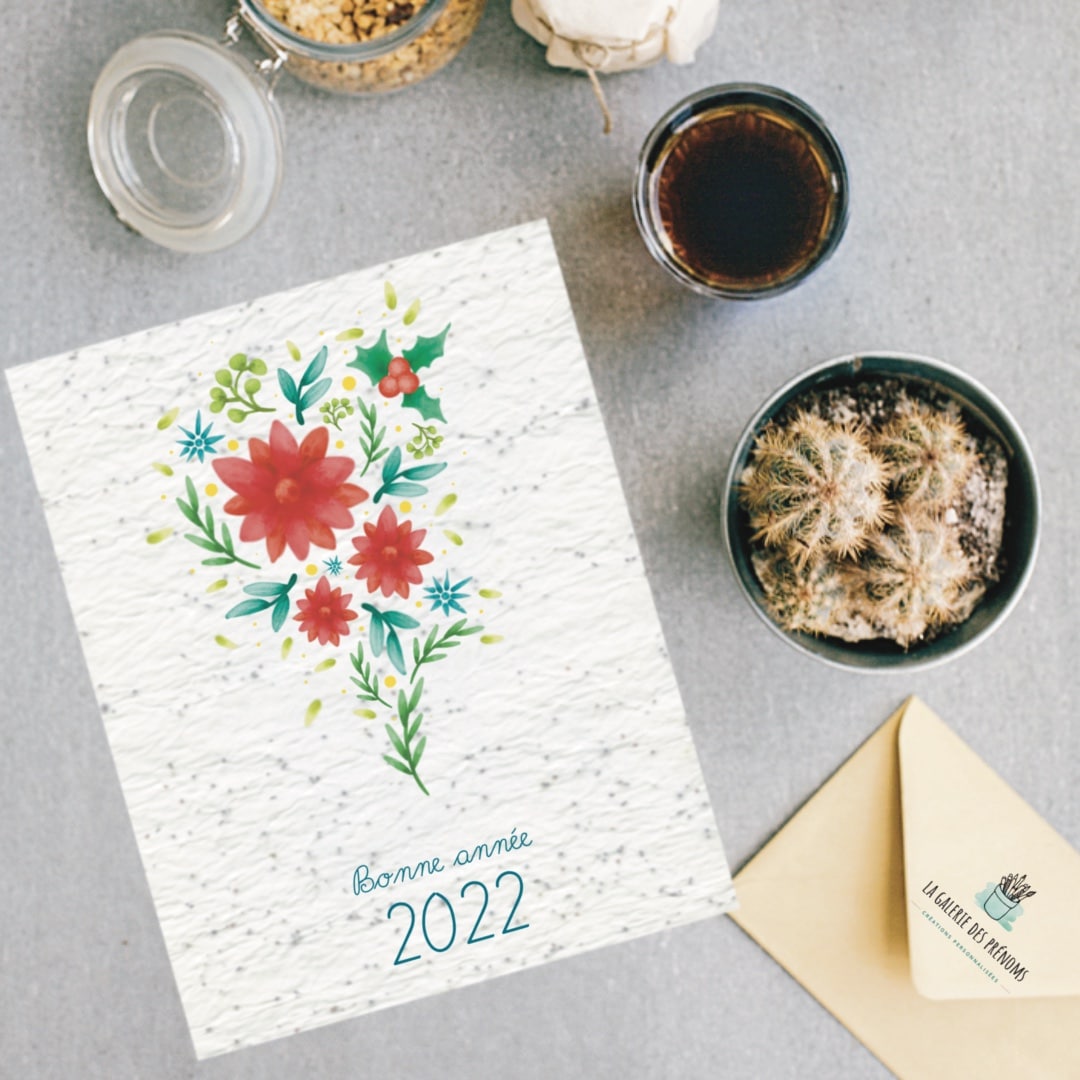 Carte de vœux 2022 : bouquet fleuri