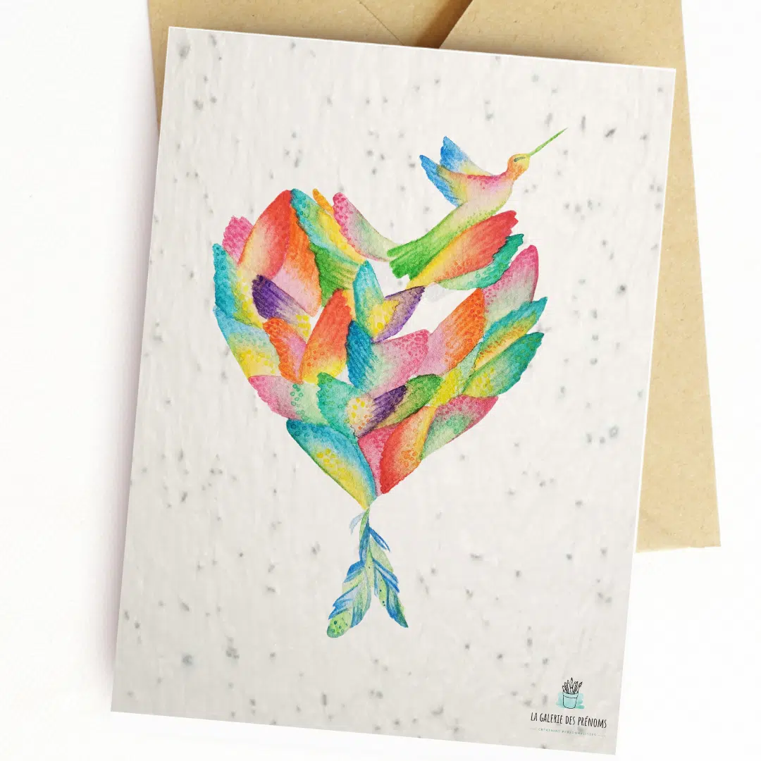 carte papier fleurs colibri